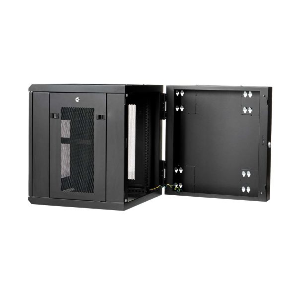 StarTech.com 4 Post 12U Wandmonteerbare Netwerkkast met 1U Schap, 19" Scharnierende Patchkast voor Data/AV/Electronica/Computer Apparatuur, Veelzijdig Geventileerd Server Rack, Vergrendelbaar (RK1224WALHM)