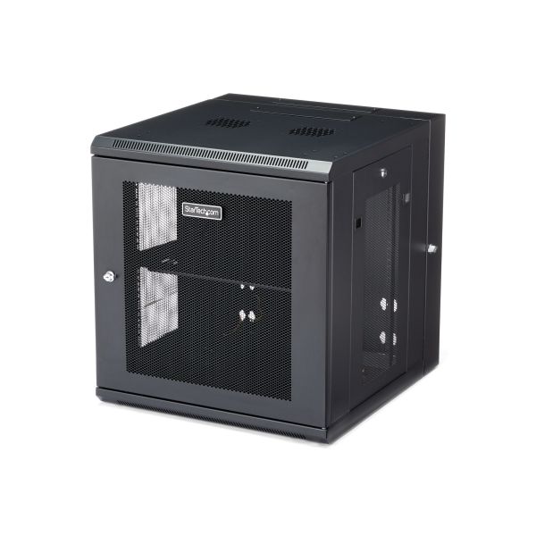 StarTech.com 4 Post 12U Wandmonteerbare Netwerkkast met 1U Schap, 19" Scharnierende Patchkast voor Data/AV/Electronica/Computer Apparatuur, Veelzijdig Geventileerd Server Rack, Vergrendelbaar (RK1224WALHM)