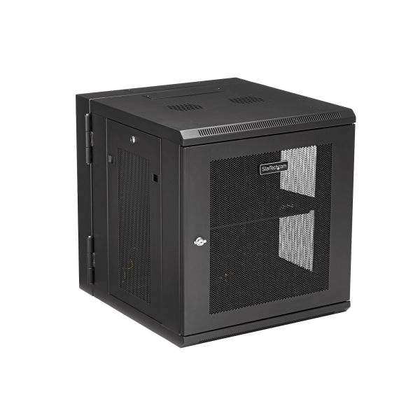 StarTech.com 4 Post 12U Wandmonteerbare Netwerkkast met 1U Schap, 19" Scharnierende Patchkast voor Data/AV/Electronica/Computer Apparatuur, Veelzijdig Geventileerd Server Rack, Vergrendelbaar (RK1224WALHM)