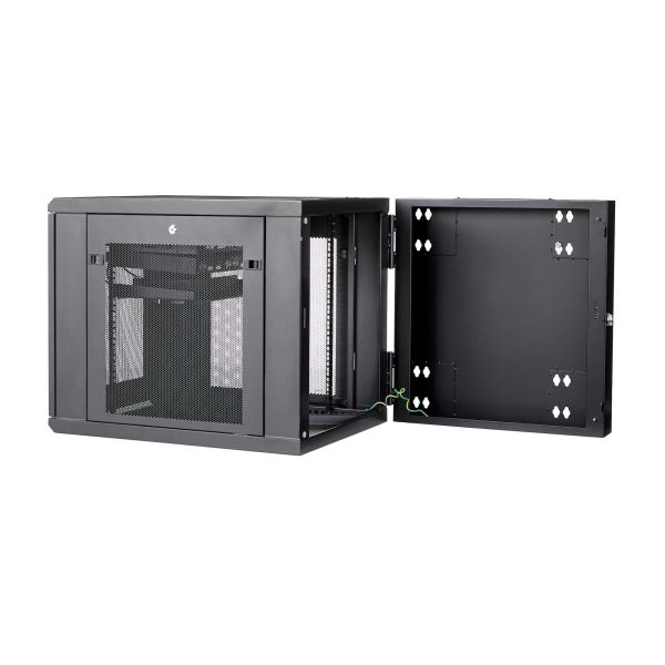 StarTech.com 4 Post 12U Wandmonteerbare Netwerkkast met 1U Schap, 19" Scharnierende Patchkast voor Data/AV/Electronica/Computer Apparatuur, Veelzijdig Geventileerd Server Rack, Vergrendelbaar (RK1232WALHM)