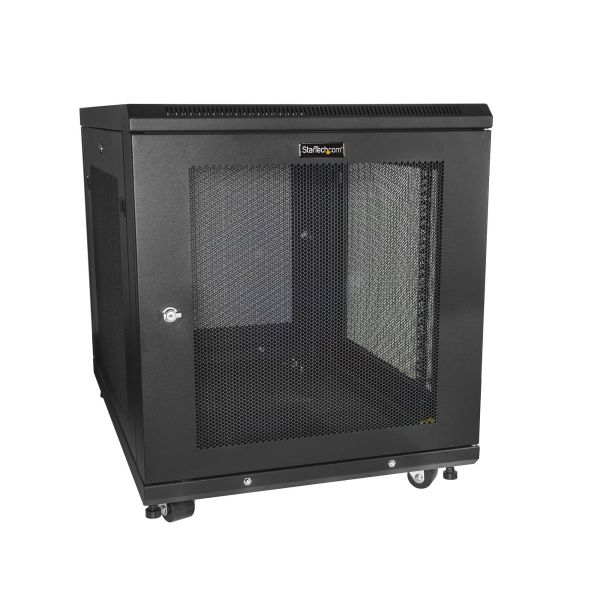 StarTech.com 12U Enterprise-Grade Server Rack Cabinet Kit, 19in Vergrendelbare 4-Post Patchkast met Schap en Kabelbeheer, 75cm Montagediepte, 450kg Draagkracht (RK1233BKM)
