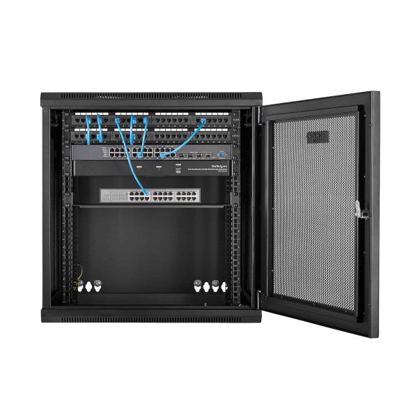 StarTech.com 12U 19" Wandmonteerbaar Netwerk Cabinet, Diepte 40cm (16"), Afsluitbaar IT Rack voor Netwerk Switch/Apparatuur, Geventileerd Data Rack met Schap & Zijpanelen, Voorgemonteerd (RK12WALHM)