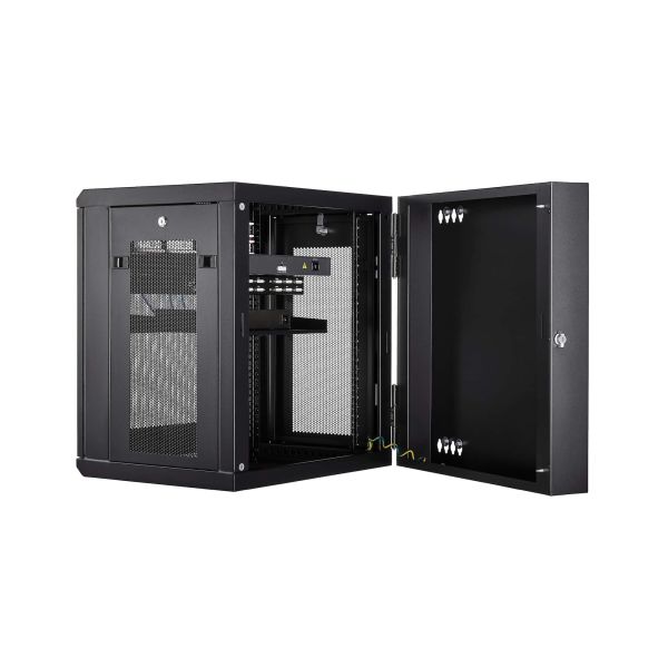 StarTech.com 12U 19" Wandmonteerbaar Netwerk Cabinet, Diepte 40cm (16"), Afsluitbaar IT Rack voor Netwerk Switch/Apparatuur, Geventileerd Data Rack met Schap & Zijpanelen, Voorgemonteerd (RK12WALHM)