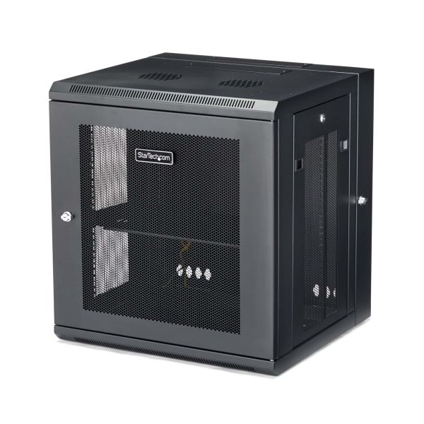 StarTech.com 12U 19" Wandmonteerbaar Netwerk Cabinet, Diepte 40cm (16"), Afsluitbaar IT Rack voor Netwerk Switch/Apparatuur, Geventileerd Data Rack met Schap & Zijpanelen, Voorgemonteerd (RK12WALHM)