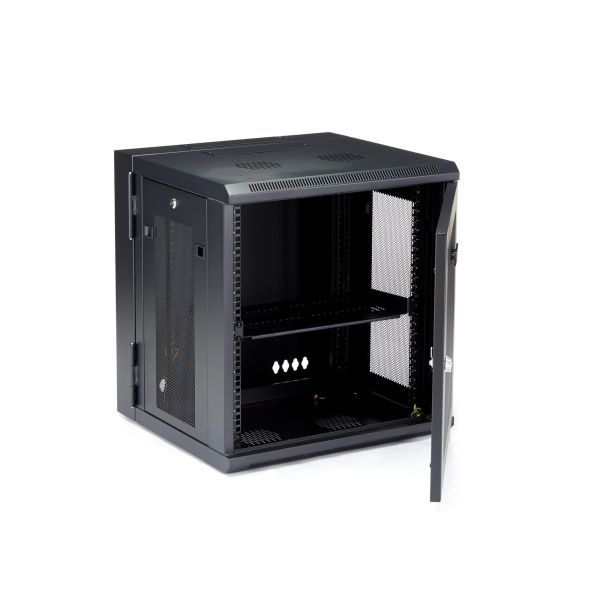 StarTech.com 12U 19" Wandmonteerbaar Netwerk Cabinet, Diepte 40cm (16"), Afsluitbaar IT Rack voor Netwerk Switch/Apparatuur, Geventileerd Data Rack met Schap & Zijpanelen, Voorgemonteerd (RK12WALHM)