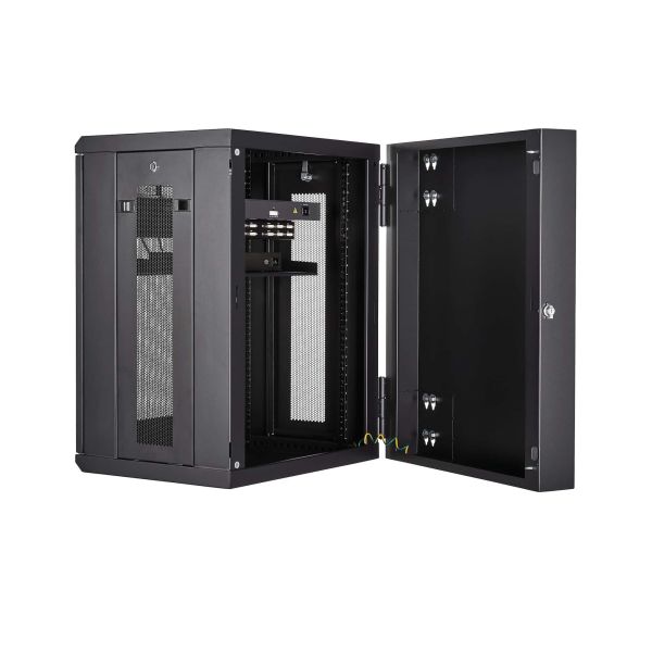 StarTech.com 15U 19" Wandmonteerbaar Netwerk Cabinet, Diepte 40cm (16"), Afsluitbaar IT Rack voor Netwerk Switch/Apparatuur, Geventileerd Data Rack met Schap & Zijpanelen, Voorgemonteerd (RK1520WALHM)
