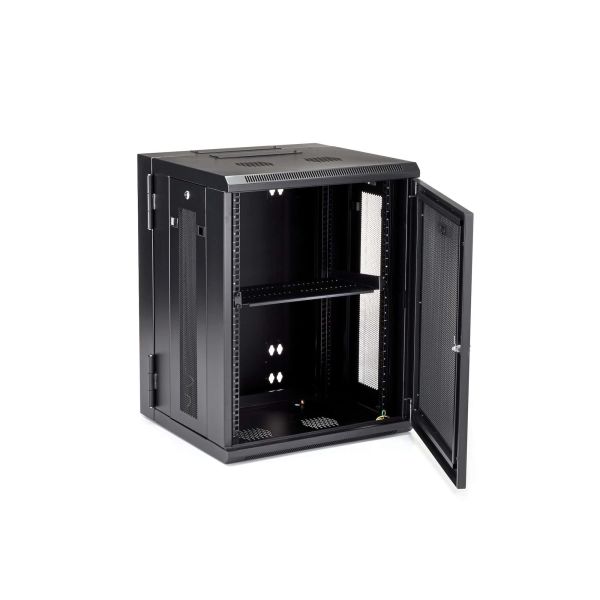 StarTech.com 15U 19" Wandmonteerbaar Netwerk Cabinet, Diepte 40cm (16"), Afsluitbaar IT Rack voor Netwerk Switch/Apparatuur, Geventileerd Data Rack met Schap & Zijpanelen, Voorgemonteerd (RK1520WALHM)