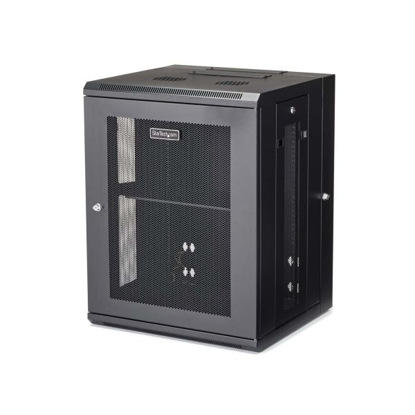 StarTech.com 4 Post 15U Wandmonteerbare Netwerkkast met 1U Schap, 19" Scharnierende Patchkast voor Data/AV/Electronica/Computer Apparatuur, Veelzijdig Geventileerd Server Rack, Vergrendelbaar (RK1520WALHM)