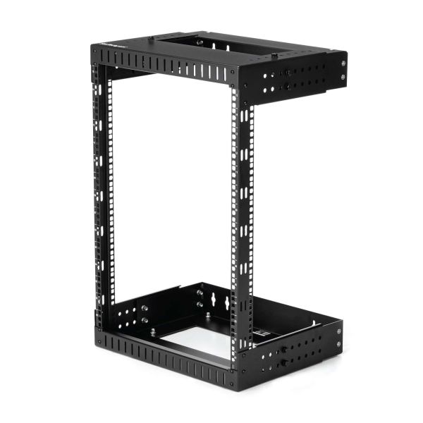 StarTech.com 2 Post 15U Heavy-Duty Wandmonteerbare Server Rack, 19" Open Frame Netwerk Rack met Verstelbare Diepte, Data Rack voor IT/AV/Patchpaneel/Computer Apparatuur, Incl Kooimoeren en Schroeven (RK15WALLOA)