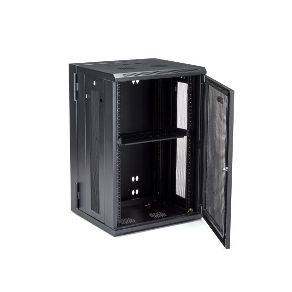 StarTech.com 4 Post 18U Wandmonteerbare Netwerkkast met 1U Schap, 19" Scharnierende Patchkast voor Data/AV/Electronica/Computer Apparatuur, Veelzijdig Geventileerd Server Rack, Vergrendelbaar (RK1820WALHM)