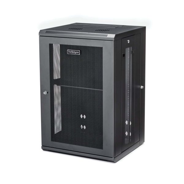StarTech.com 4 Post 18U Wandmonteerbare Netwerkkast met 1U Schap, 19" Scharnierende Patchkast voor Data/AV/Electronica/Computer Apparatuur, Veelzijdig Geventileerd Server Rack, Vergrendelbaar (RK1820WALHM)