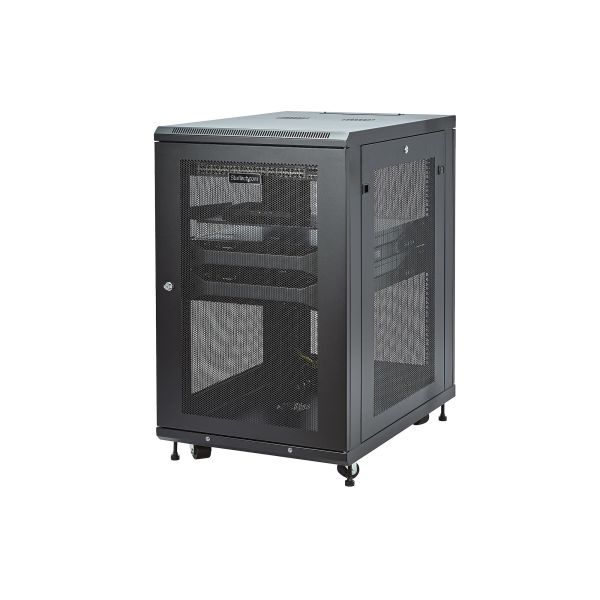 StarTech.com 4 Post 18U Netwerkkast, Vergrendelbare 19" Patchkast voor Computer / AV / IT / Data Apparatuur, Server Rack voor Bureau/Thuis met Wielen & Verstelbare Montagerails (RK1833BKM)