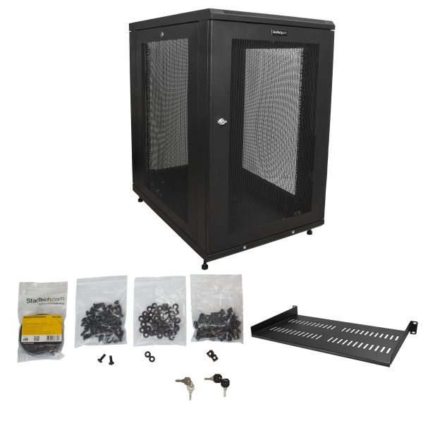 StarTech.com 18U Enterprise-Grade Server Rack Cabinet Kit, 19in Vergrendelbare 4-Post Patchkast met Schap en Kabelbeheer, 75cm Montagediepte, 450kg Draagkracht