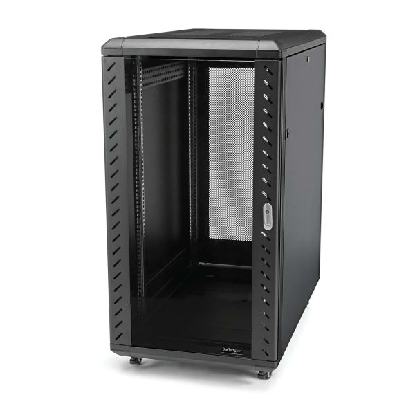 StarTech.com 4 Post 18U Netwerkkast, Vergrendelbare 19" Patchkast voor Computer / AV / IT / Data Apparatuur, Server Rack voor Bureau/Thuis met Wielen & Verstelbare Montagerails (RK1836BKF)