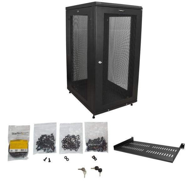 StarTech.com 24U Enterprise-Grade Server Rack Cabinet Kit, 19in Vergrendelbare 4-Post Patchkast met Schap en Kabelbeheer, 75cm Montagediepte, 450kg Draagkracht