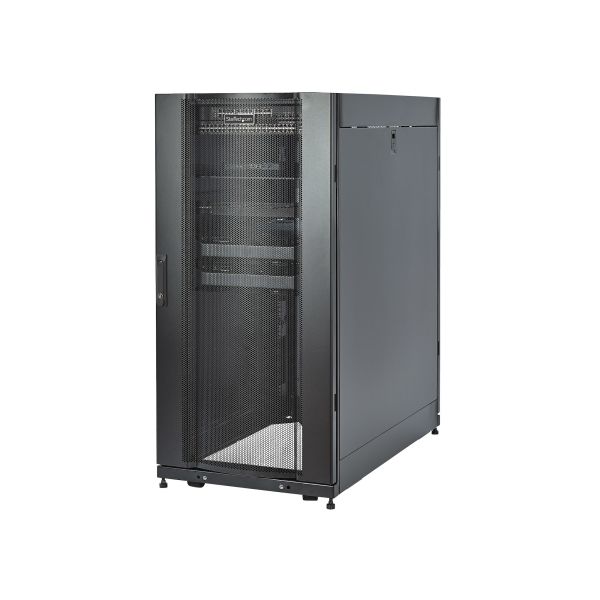 StarTech.com 4 Post 25U Netwerkkast, Vergrendelbare 19" Patchkast voor Computer / AV / IT / Data Apparatuur, Server Rack voor Bureau/Thuis met Wielen & Verstelbare Montagerails (RK2537BKM)