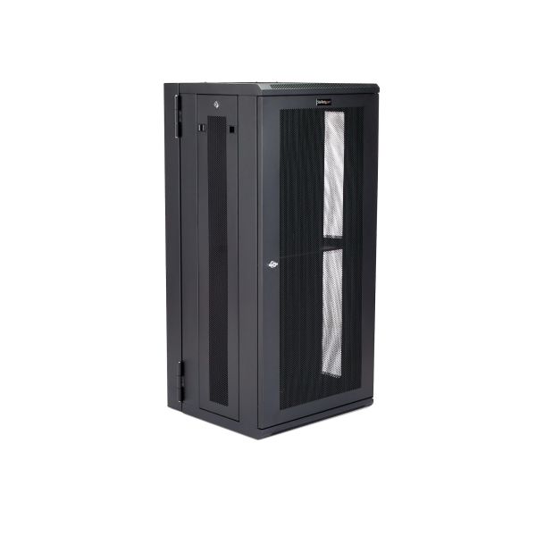 StarTech.com 4 Post 26U Wandmonteerbare Netwerkkast met 1U Schap, 19" Scharnierende Patchkast voor Data/AV/Electronica/Computer Apparatuur, Veelzijdig Geventileerd Server Rack, Vergrendelbaar (RK2620WALHM)