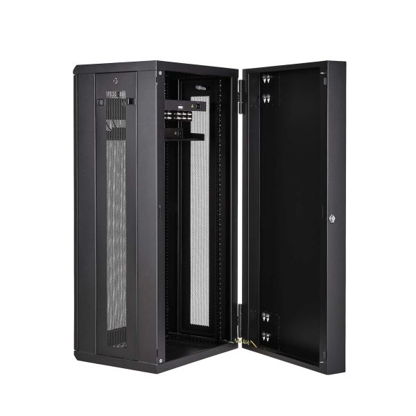 StarTech.com 4 Post 26U Wandmonteerbare Netwerkkast met 1U Schap, 19" Scharnierende Patchkast voor Data/AV/Electronica/Computer Apparatuur, Veelzijdig Geventileerd Server Rack, Vergrendelbaar (RK2620WALHM)
