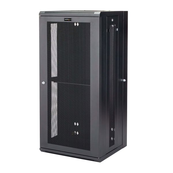 StarTech.com 4 Post 26U Wandmonteerbare Netwerkkast met 1U Schap, 19" Scharnierende Patchkast voor Data/AV/Electronica/Computer Apparatuur, Veelzijdig Geventileerd Server Rack, Vergrendelbaar (RK2620WALHM)