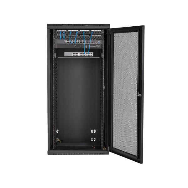 StarTech.com 4 Post 26U Wandmonteerbare Netwerkkast met 1U Schap, 19" Scharnierende Patchkast voor Data/AV/Electronica/Computer Apparatuur, Veelzijdig Geventileerd Server Rack, Vergrendelbaar (RK2620WALHM)