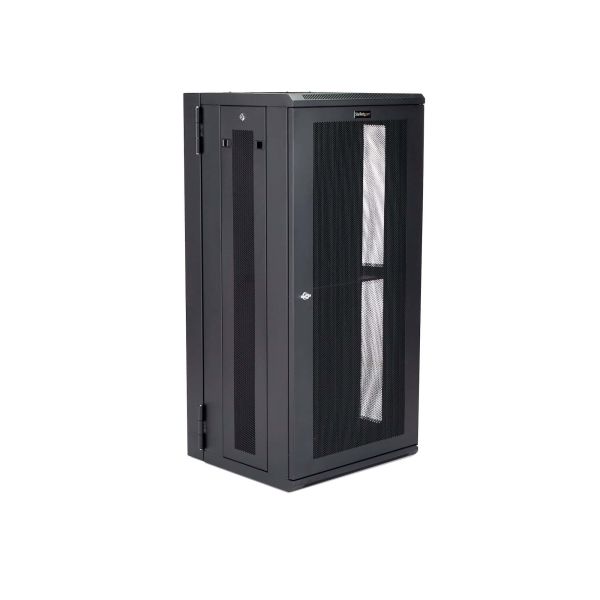 StarTech.com 4 Post 26U Wandmonteerbare Netwerkkast met 1U Schap, 19" Scharnierende Patchkast voor Data/AV/Electronica/Computer Apparatuur, Veelzijdig Geventileerd Server Rack, Vergrendelbaar (RK2620WALHM)