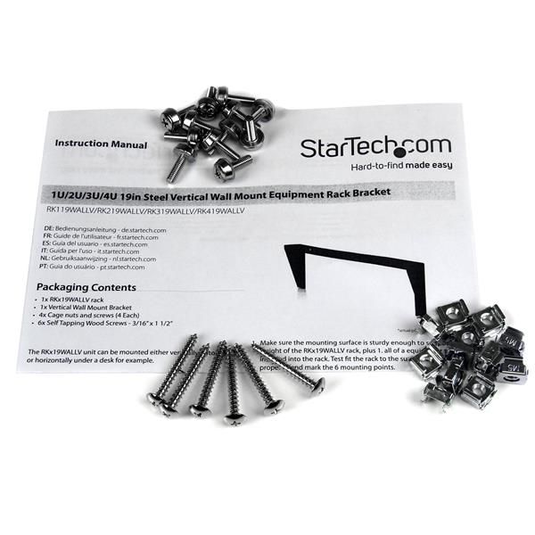 StarTech.com 4U 19in stalen verticale wandmontagesteun voor apparatuur racks (RK419WALLV)