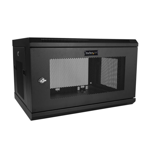 StarTech.com 2 Post 6U Wandmonteerbare Netwerkkast met 1U Schap, 19" Scharnierende Patchkast voor Data/AV/Electronica/Computer Apparatuur, Veelzijdig Geventileerd Server Rack, Vergrendelbaar (RK616WALM)