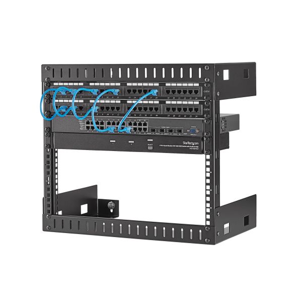 StarTech.com 2 Post 8U Heavy-Duty Wandmonteerbare Server Rack, 19" Open Frame Netwerk Rack, 30cm Diep, Data Rack voor IT/AV/Patchpaneel/Computer Apparatuur, Incl Kooimoeren en Schroeven (RK812WALLO)
