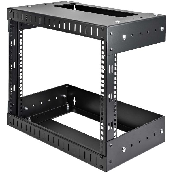 StarTech.com 2 Post 8U Heavy-Duty Wandmonteerbare Server Rack, 19" Open Frame Netwerk Rack met Verstelbare Diepte, Data Rack voor IT/AV/Patchpaneel/Computer Apparatuur, Incl Kooimoeren en Schroeven (RK812WALLOA)