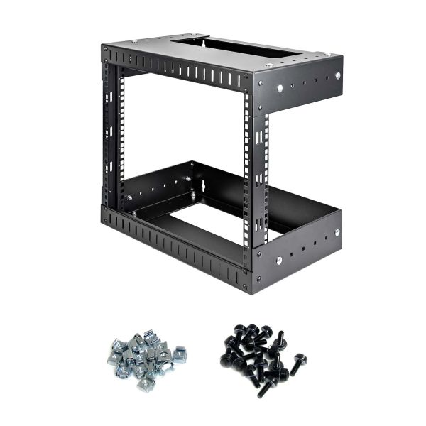 StarTech.com 2 Post 8U Heavy-Duty Wandmonteerbare Server Rack, 19" Open Frame Netwerk Rack met Verstelbare Diepte, Data Rack voor IT/AV/Patchpaneel/Computer Apparatuur, Incl Kooimoeren en Schroeven
