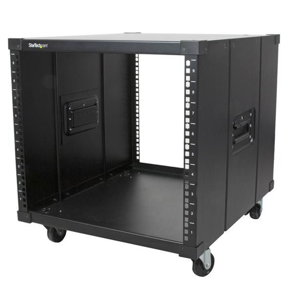 StarTech.com 4-Post 9U Mobiel Open Frame Server Rack, 19" Patchkast met Wielen en 4 Stijlen voor Thuis / Kantoor / Beperkte Ruimtes, Kleine Serverkast voor Computer / AV / Netwerk Apparatuur - TAA Compliant (RK960CP)