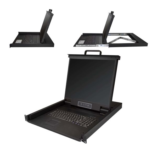 StarTech.com Single Port KVM Rack Console, KVM Switch met 19" LCD Scherm voor Server Rack, Universele 1U LCD KVM Lade met Kabels en Toebehoren, USB Ondersteuning, 50000 MTBF, QWERTY Keyboard (RKCONS1901)