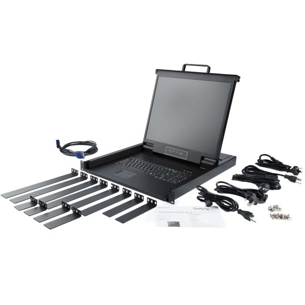 StarTech.com Single Port KVM Rack Console, KVM Switch met 19" LCD Scherm voor Server Rack, Universele 1U LCD KVM Lade met Kabels en Toebehoren, USB Ondersteuning, 50000 MTBF, QWERTY Keyboard (RKCONS1901)