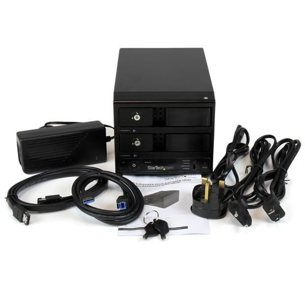 StarTech.com USB 3.0 / eSATA trayless 3,5 inch SATA III harde-schijfbehuizing met dubbele bay en UASP SATA 6 Gbps Hot-Swap HDD-behuizing met 2 bays (S352BU33RER)  StarTech.com USB 3.0 / eSATA trayless 3,5 inch SATA III harde-schijfbehuizing met dubbele bay en UASP SATA 6 Gbps Hot-Swap HDD-behuizing met 2 bays (S352BU33RER)
