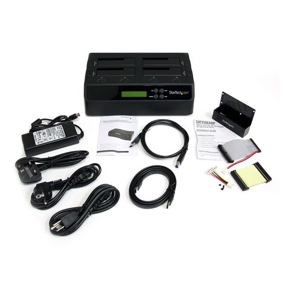 StarTech.com 4-Bay Hard Drive Cloner en Wisser, Standalone 1:3 HDD/SSD Kloner/Copier/Earser, USB 3.0/eSATA naar SATA Docking Station, Hard Disk Duplicator en Secure Erase Dock, Toolless/Top-Loading Ontwerp (SATDOCK4U3RE)