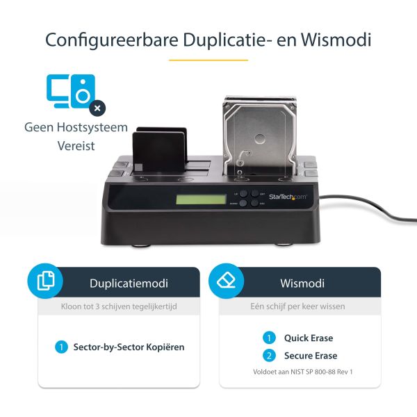 StarTech.com 4-Bay Hard Drive Cloner en Wisser, Standalone 1:3 HDD/SSD Kloner/Copier/Earser, USB 3.0/eSATA naar SATA Docking Station, Hard Disk Duplicator en Secure Erase Dock, Toolless/Top-Loading Ontwerp (SATDOCK4U3RE)