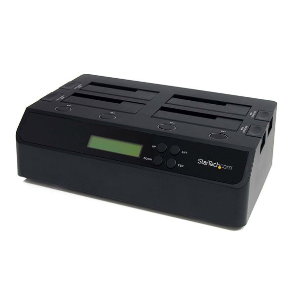 StarTech.com 4-Bay Hard Drive Cloner en Wisser, Standalone 1:3 HDD/SSD Kloner/Copier/Earser, USB 3.0/eSATA naar SATA Docking Station, Hard Disk Duplicator en Secure Erase Dock, Toolless/Top-Loading Ontwerp (SATDOCK4U3RE)