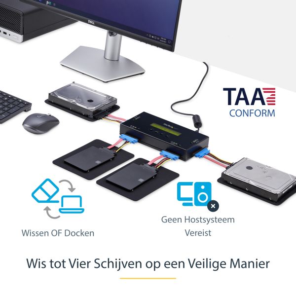 StarTech.com 4 Bay SSD/HDD Hard Drive Eraser, 2.5" & 3.5" SATA, Hostless Externe Standalone Disk Wiper/Sanitizer, 9 Erase Modes, RS232 Printer Port, NIST/DOD & TAA Compliant (SATERASER4)