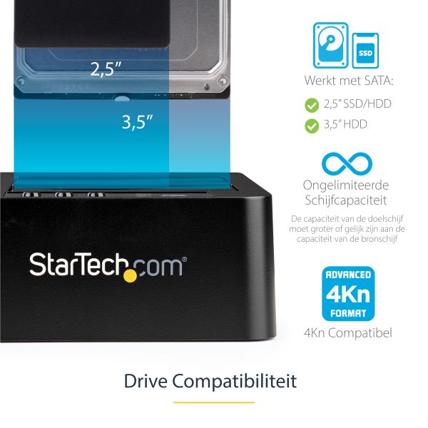 StarTech.com Dual Bay Hard Drive Cloner, Standalone USB 3.2 Gen 1 (5 Gbps) / eSATA naar 2.5/3.5" SATA III HDD/SSD Kloner/Copier, Harde Schijf Duplicator Dock, Hard Disk Copy (SDOCK2U33RE)
