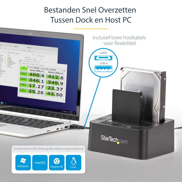 StarTech.com Dual Bay Hard Drive Cloner, Standalone USB 3.2 Gen 1 (5 Gbps) / eSATA naar 2.5/3.5" SATA III HDD/SSD Kloner/Copier, Harde Schijf Duplicator Dock, Hard Disk Copy (SDOCK2U33RE)
