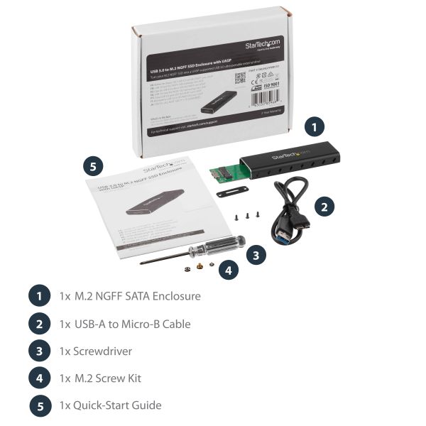 StarTech.com M.2 SSD Behuizing voor M.2 SATA SSDs - USB 3.0 (5Gbps) met UASP - Externe M.2 SSD Behuizing - Aluminum (SM2NGFFMBU33)
