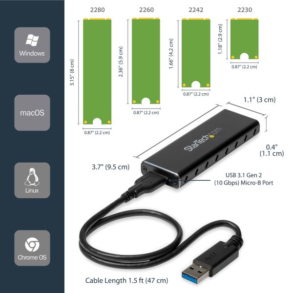 StarTech.com M.2 SSD Behuizing voor M.2 SATA SSDs - USB 3.0 (5Gbps) met UASP - Externe M.2 SSD Behuizing - Aluminum (SM2NGFFMBU33)