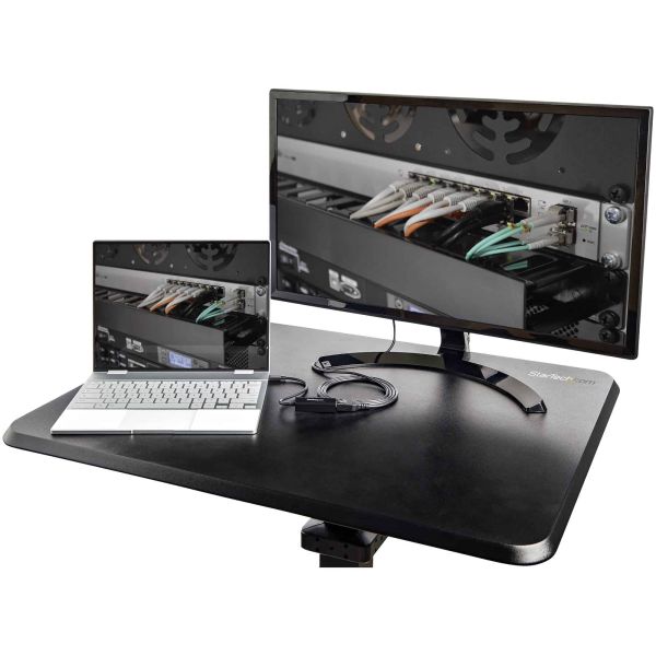 StarTech.com Mobiel Bureau Ergonomisch Zit-Sta Computermeubel op Wielen One Touch verstelbare Mobiele Werkplek Bureautafel op Wielen voor Computer/Laptop ideaal voor Onderwijs (STSCART2)