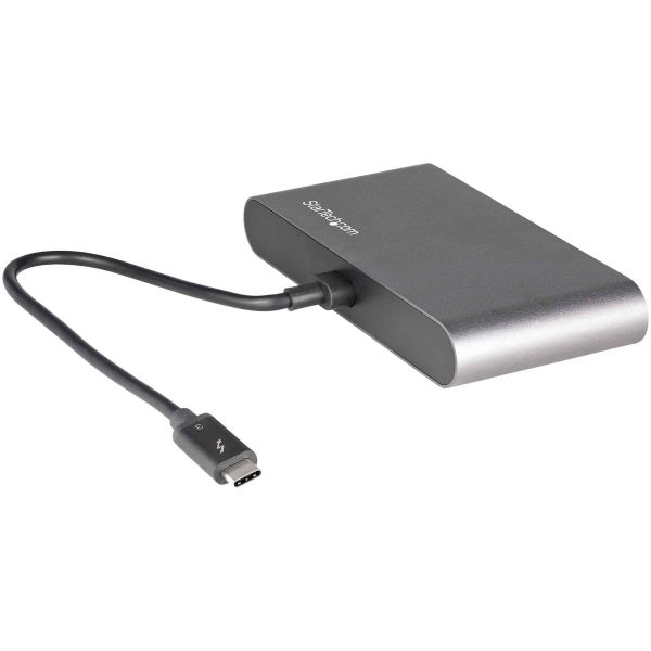StarTech.com Thunderbolt 3 Mini Dock, Draagbare Dual Monitor Docking Station met DP 4K 60Hz, 1x USB-A Hub (USB 3.0/5 Gbps), GbE, 28cm Kabel, TB3 Multiport Adapter, Mac/Windows (TB3DKM2DPL)
