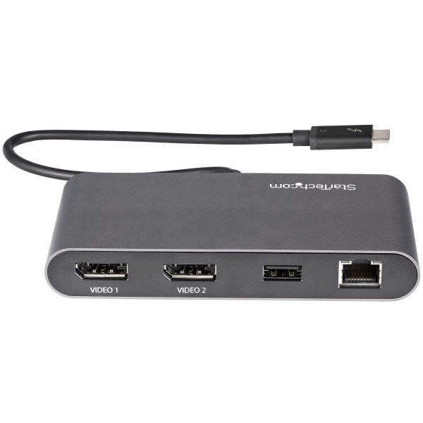StarTech.com Thunderbolt 3 Mini Dock, Draagbare Dual Monitor Docking Station met DP 4K 60Hz, 1x USB-A Hub (USB 3.0/5 Gbps), GbE, 28cm Kabel, TB3 Multiport Adapter, Mac/Windows (TB3DKM2DPL)