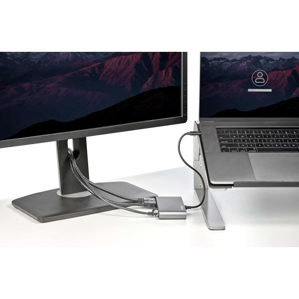 StarTech.com Thunderbolt 3 Mini Dock, Draagbare Dual Monitor Docking Station met HDMI 4K 60Hz, 2x USB-A Hub (USB 3.0/2.0), GbE, 28cm Kabel, TB3 Multiport Adapter, Mac/Windows (TB3DKM2HDL)
