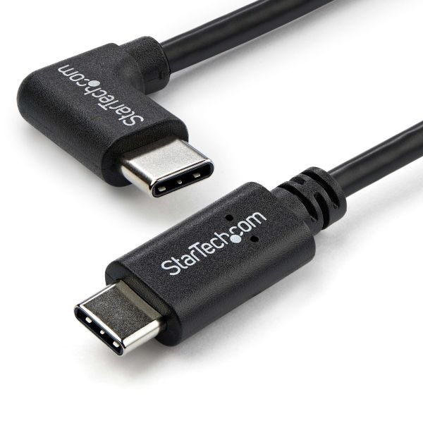 StarTech.com 1m USB-C Laadkabel, Haakse Charge & Sync Type C Laptop Laadkabel, 60W (3A) PD, USB 2.0 - Zwarte USB-C Oplaadkabel (USB2CC1MR)