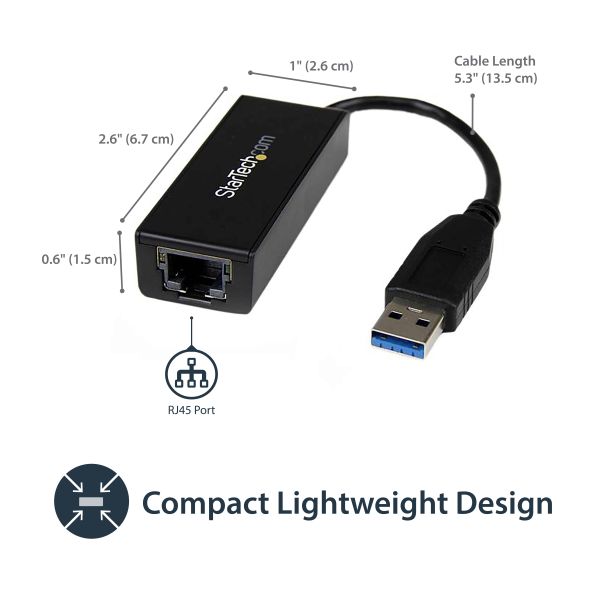 StarTech.com USB 3.0 naar Gigabit Ethernet Adapter voor Windows en Mac - 10/100/1000 NIC Netwerk Converter - USB naar RJ45 Gb Netwerk Adapter voor Laptop en Desktop Computers - USB Bus Powered (USB31000S)