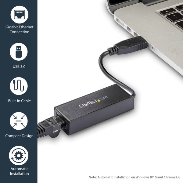 StarTech.com USB 3.0 naar Gigabit Ethernet Adapter voor Windows en Mac - 10/100/1000 NIC Netwerk Converter - USB naar RJ45 Gb Netwerk Adapter voor Laptop en Desktop Computers - USB Bus Powered (USB31000S)