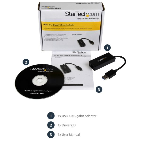 StarTech.com USB 3.0 naar Gigabit Ethernet Adapter voor Windows en Mac - 10/100/1000 NIC Netwerk Converter - USB naar RJ45 Gb Netwerk Adapter voor Laptop en Desktop Computers - USB Bus Powered (USB31000S)